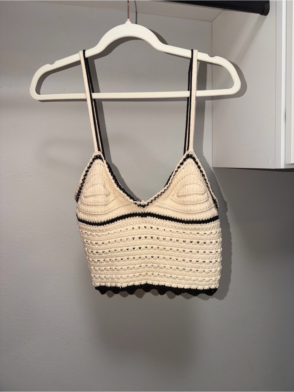 Zara Cream Crochet Bralette with Black Trim